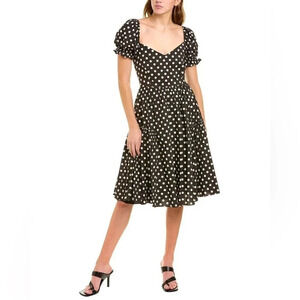 NWT Caroline Constas Landyn Dress - Polka Dot Fit & Flare Retro Puff Sleeve